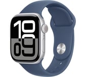 APPLE Watch Series 10 - 42 mm Silver Aluminium Case with Denim Sport Band, S/M, Silver/Grey,Blue