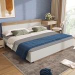 Lit double lit flottant en bois avec tête de lit composée d'un cadre de lit et d'un sommier à lattes 205x184x90,5 cm (p/l/h) en chêne Sonoma/blanc