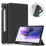 Galaxy Tab S7 FE/S7 Plus/S8 Plus Tri-Fold Fodral Med Pennhållare Svart Svart