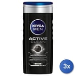 3x Nivea Men Active Clean Shower Shampoo 250 Ml