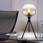 Etc-shop - Lampe de table lampe d'appoint lampe de chevet, lampe de lecture moderne trépied, lampe de bureau verre fumé, métal, noir, 1x douille E27,