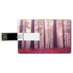 64G USB Flash Drives Credit Card Shape Woodland Decor Memory Stick Bank Card Style Colorful Forest with Foggy Sunlight Mystic Light Big Trees Magic Wilderness Fantasy Waterproof Pen Thumb Lovely Jump