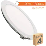 Panneau led Downlight Circulaire Plate 20W 2100LM Coupe 200mm Blanc Neutre 4500K - Lot de 4 u.