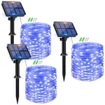 Peasur Lot de 3 Guirlande Solaire Exterieur, 3x12M 120 LED Golaire Extérieur IP65 Étanche, 8 Modes Guirlande Lumineuse Exterieure Solaire pour Jardin Terrasse Noël Mariage Fête, Bleu