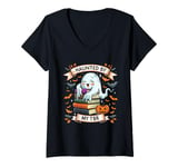 Womens Haunted By My TBR Cute Ghost Book Reading Teacher Halloween V-Neck T-Shirt