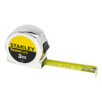 Stanley 0-33-522 mètre Ruban 3m Compacte et Confortable - Blocage du Ruban - Revêtement mYLAR Anti abrasion - Précision Classe II - Position du Zéro Réel et Crochet 3 Rivets - Agrafe pour Ceinture