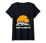 Womens USA Tow Truck Driver, Truck Driver Yellow Line, Tow Truck V-Neck T-Shirt