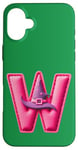 iPhone 16 Plus Pink Letter "W" on a Women Girls Ladies Witches Green Color Case