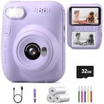 Hangrui Kids Camera, 3.0'' Kids Camera Instant Print,1080P Kids Instant Print Camera with 32G Card and Printing Paper, Instant Camera for Kids with 5 Color Pens, Gift Toy for Girls Boys 3-12 Years Old