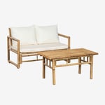 Ensemble De Jardin Canapé 2 Places Et Table Basse (90x50 Cm) En Bambou Livayna Naturel