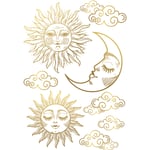 Sticker Mural Décoratif Doré Soleil et Lune Nuages, 68 cm X 48 cm, Illustration Mystique, Décoration Murale Originale et Unique. - Jaune / doré