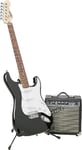 Squier by Fender Stratocaster, Guitare Electrique, Pack d'initiation incluant une Guitare Électrique,Touche en Laurier,Noire,un Amplificateur Frontman10G, un Sac de Transport Rembourré,Câble et Sangle