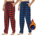 Lot de 2 Bas de Pyjama Homme en Polaire à Carreaux Hiver Pantalon de Pyjama Souple avec Poches Confortable Vêtements de Nuit