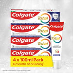 Colgate Total Whitening Toothpaste 4 x100ml | Stronger 24-Hour Bacterial Defence* | Long-Lasting Active Protection* | Effectively removes Surface Stains | 8 Benefits for Complete Protection