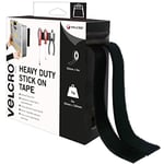 VELCRO Brand Heavy Duty Stick On Tape Cut-to-Length Industrial Extra Strong Double Sided Hook & Loop Self Adhesive Tape Perfect for Room Décor & Home, Office, Garage Use Black 50mm x 5m