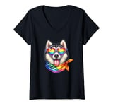 Womens Pride Dog Rainbow Husky Dog LGBT Puppy LGBTQ Love Pride V-Neck T-Shirt