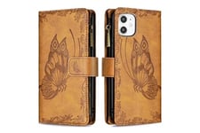 Magunivers Coque et étui téléphone mobile Etui en pu poche zippée à motif papillon imprimé avec support marron pour votre apple iphone 11 6.1 pouces