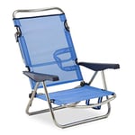 Solenny Chaise de Plage Lit Pliable 4 Positions Bleu Dossier Bas avec Accoudoirs 81x62x86 cm