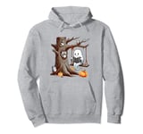 Cute Ghost swinging reading book Halloween ghost costume Pullover Hoodie