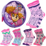 Pat Patrouille Chaussettes Mi-Mollet Fille, Doux Respirant Chaussettes, Paquet de 5 - Cadeau Filles (Violet/Rose, 23-25 EU)