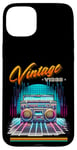 Coque pour iPhone 15 Plus Vintage Vibes Retro Lecteur de musique stéréo Synthwave