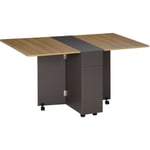 Homcom - Table à manger pliante sur roulettes - porte, 2 tiroirs - gris aspect chêne clair