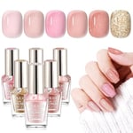 SAVILAND 2024 Quick Dry Nail Polish: 6Pcs Hot Sheer Color Nail Polish Set Solid Color Locked X Tech Pink Nude Glitter Nail Polish Kit Castor Oil Gel X Nail Polish Nail Art Home DIY Idea Gift Set