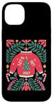 Coque pour iPhone 14 Plus Pull de Noël bohème festif en forme de canne à sucre d'orge floral