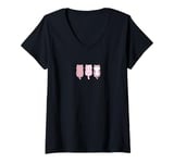 Womens Three Adorable Pink Cats with Sugar Sprinkles V-Neck T-Shirt