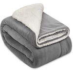 Beautissu - Alina Plaid sherpa Plaid doux xxl 200cm, 150cm, gris clair-blanc