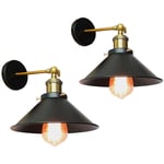 Wottes - Lot de 2 Applique Murale Industriel Lampe en Métal E27 Plafonnier Réglable pour Salon Cuisine Couloir Bar Noir