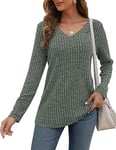 AUSELILY Womens Lightweight Jumpers Sweatshirts Casual Solid Color Pullover Sweaters V Neck Long Sleeve Tops for Women Gifts Dark Green