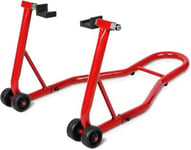 Support Bequille de Moto Velo Arriere Leve avec 4 Roulettes et Bras Reglable de 28 a 33 CM rouge