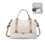 HPLQQ Sac de Voyage Femme, Bagage Cabine 40x20x25 Ryanair Imperméable Sac de Sport avec Compartiment Chaussures, Sac Voyage Cabine Avion Sac Weekend Sac Maternité pour Travel Gym Danse,F1-beige marron