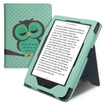 Kwmobile Étui Pour Liseuse Électronique Compatible Avec Kobo Clara Hd - Housse Protection Chouette Endormie Turquoise-Marron-Menthe Glaciale