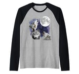 3 Wolf Howling At The Moon Wolves Howling Moon Wildlife Raglan Baseball Tee