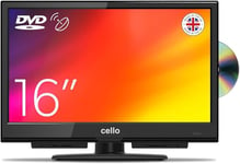 Cello 16 inch TV Made in UK (2024) with Built in DVD Player, Freeview, FreeSat & "Pitch Perfect" Speakers | Small TV for Kitchen | TV with Built-in DVD player for Homes, Small spaces