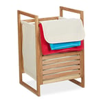 Relaxdays Walnut Laundry Basket, Square, with Handles & Lid, HWD: 60 x 40 x 35 cm, Hamper & Toy Storage, Natural/Beige, Wood, Cotton