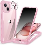 CENHUFO Anti Espion Coque iPhone 15 Plus, avec Protection écran Verre Trempé Anti Espion et Protecteur Caméra [9H HD] 360° Antichoc Téléphone Housse Double Face Case Portable Intégrale Etui - Rose