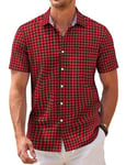 COOFANDY Chemise Homme Décontractéees Chemise Habillée Coupe AjustéE pour Hommes Chemise RayéE Coton Carreaux - Rouge et Noir S