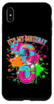 Coque pour iPhone XS Max T-shirt 3ème anniversaire pour filles et garçons. Éclaboussures de peinture de 3 ans