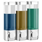 300mL*3 Soap Dispenser,Shampoo Dispenser Wall Mounted for Bathroom,Silver 3 Chamber Simple Human Plastic Body Wash Shower Gel Shampoo Conditioner Soap Dispenser Holder No Drill Set (Chrome 300mL*3)