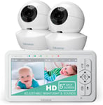 Babysense UPGRADED 720p 5" HD Split-Screen Baby Monitor, Video Baby Monitor