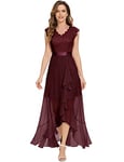 Dressystar Robe de soirée élégante pour femme - Col en V - Robe maxi Vokuhila - Robe de demoiselle d'honneur, bordeaux, XL