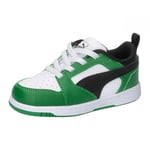 Puma Unisex Kids Puma Rebound V6 Lo Ac Inf Sneakers, Puma White-Puma Black-Archive Green, 22 EU