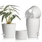 T4U 6 Pcs Pots de Fleurs en Plastique Blanc 20 cm d'Auto-Arrosant, Pot de Fleur de Système d'arrosage Convient aux Jardins de Balcon Intérieurs et Extérieurs