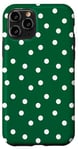 Coque pour iPhone 11 Pro Green and White Polka Dots Cute Fun Retro Vintage Pattern