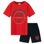 Manchester United Boys Pyjamas Set Nightwear T-Shirt Shorts Summer Pyjamas for Kids Teenagers 100% Cotton Lounge Wear Supporters' Gear PJs 5-14 Years Man United Gifts for Boys (Red/Black, 5-6 Years)