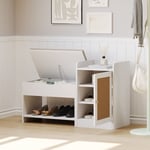 Roomfitters - Banc à chaussures avec grand espace de rangement, Étagère à chaussures avec assise confortable et miroir à chaussures, Blanc