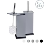 2x Square Toilet Brushes Bathroom Cleaning Scrubber Tower Holder 16cm Matt Grey